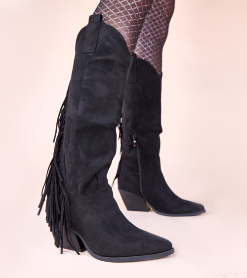 Juodi kaubojaus stiliaus auliniai batai su kutais Misa