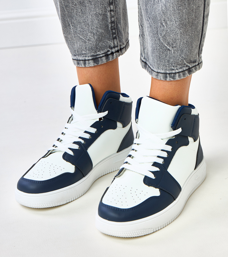 Aukšti balti ir tamsiai mėlyni platforminiai sportiniai bateliai „Olsen“