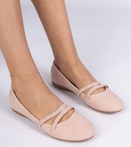 Rožiniai moteriški baleriniai bateliai iš matinės ekoodinės Baronna