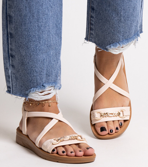 Smėlio spalvos basutės su auksine sagtimi Pamphila