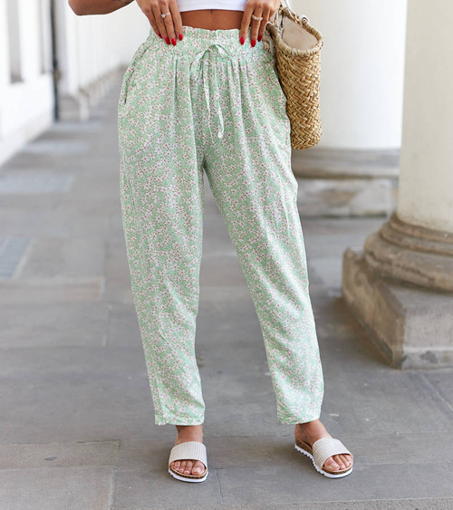 Žalios plačios gėlėtos kelnės Ippocrate