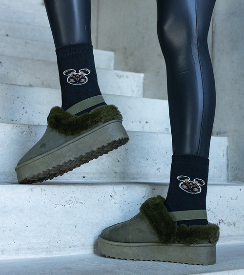 Žali kailiniai platforminiai šlepetės Frank