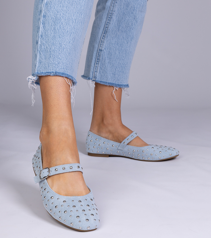 Mėlyni balerinai su kniedėmis ir sagtimi Salos