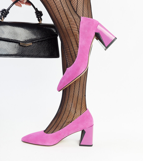 Tamsiai rožiniai odiniai aukštakulniai su storu kulnu Vinceza