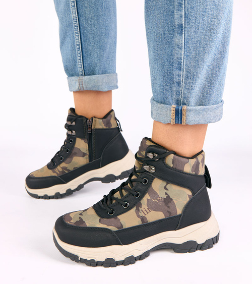 Juodi platforminiai auliniai batai su kamufliažiniu raštu Louie