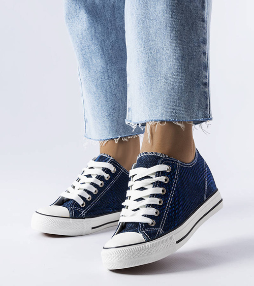 Tamsiai mėlynos blizgučiuotos platforminės sportbačiai Crete