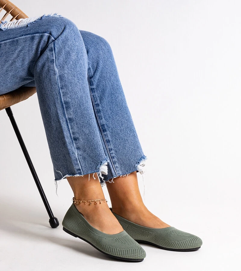 Žalios medžiaginės balerinos Yafia