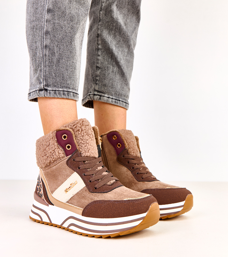 Rudi pašiltinti aukšti sportiniai bateliai su kailiuku Mirasen