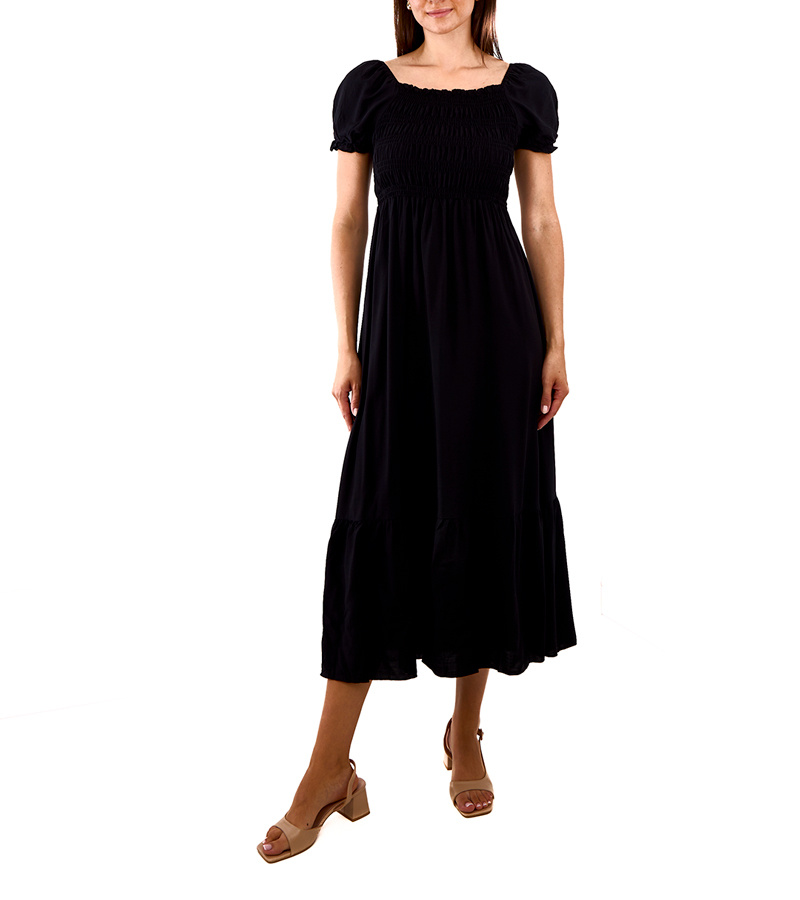 Juoda ilga suknelė su raukiniais Demisa