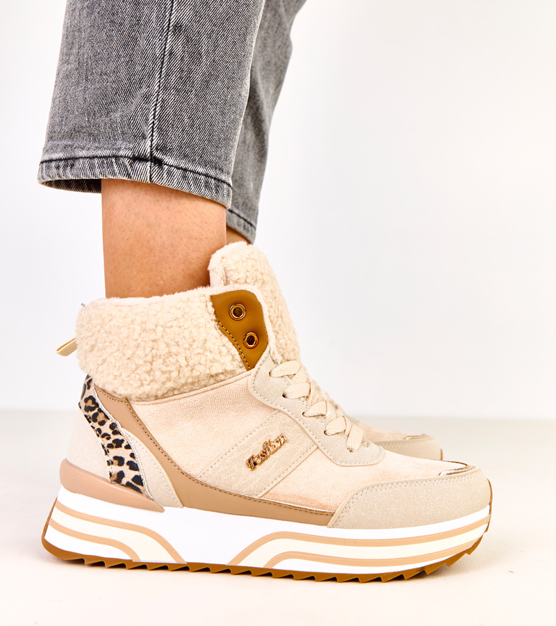 Smėlio spalvos pašiltinti aukšti sportiniai batai su kailiuku Mirasen