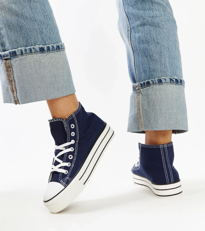 Tamsiai mėlyni aukšti sportiniai bateliai su stora platforma Bagy