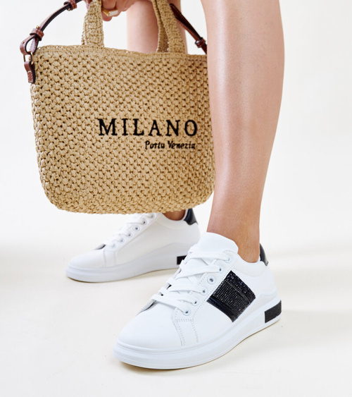 Baltai juodi sportiniai bateliai su cirkoniais Giulia