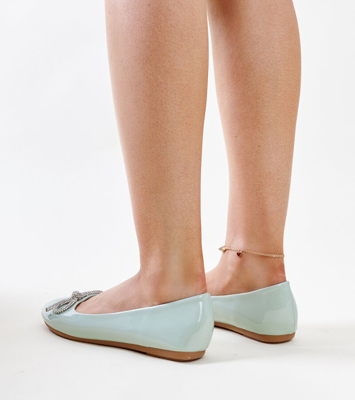 Žalios lakuotos balerinos su dekoratyviu kaspinu Totani