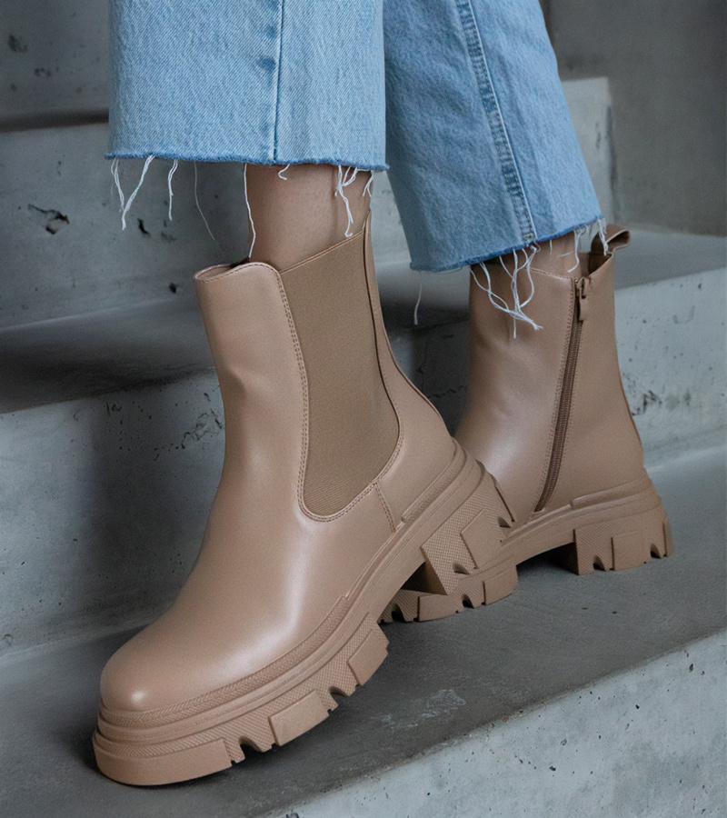 Smėlio spalvos pašiltinti aulinukai su užtrauktuku iš dirbtinės odos „Amaris“