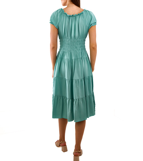 Žalia vidutinio ilgio suknelė su klostėmis Tarano