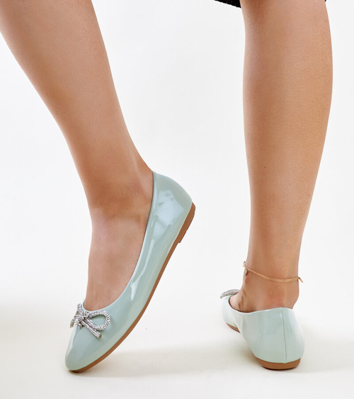 Žalios lakuotos balerinos su dekoratyviu kaspinu Totani