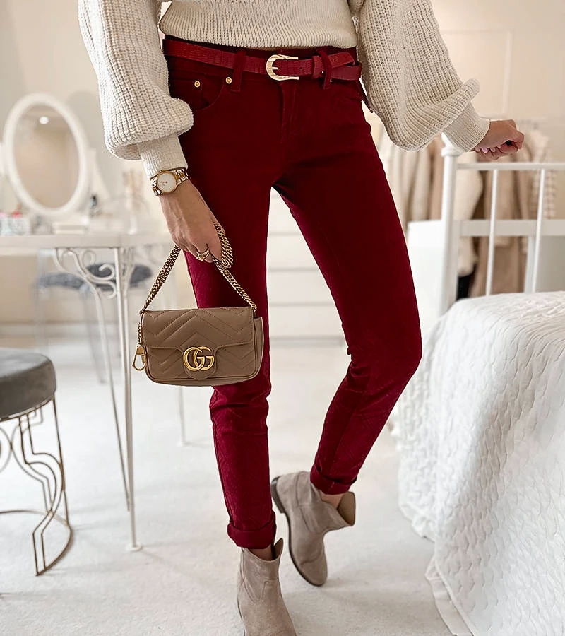 Bordo spalvos medžiaginės kelnės Chevrette