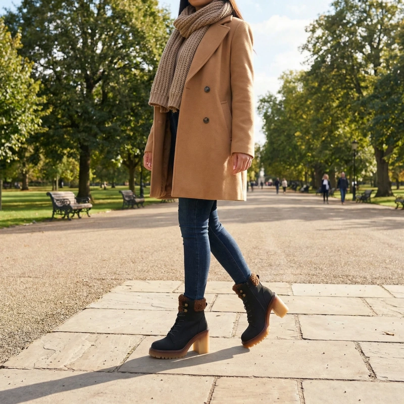 Juodi auliniai batai su kulnu ir kailiu ant aulo Alona