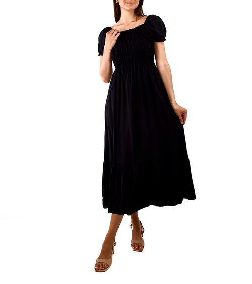 Juoda ilga suknelė su raukiniais Demisa