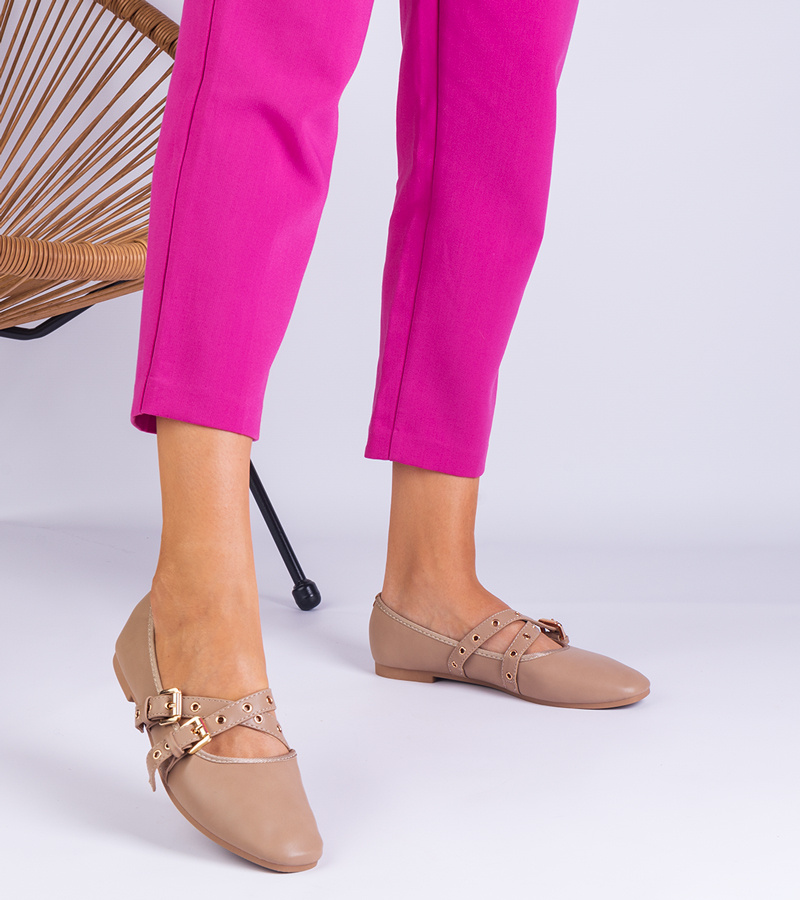 Smėlio spalvos eko odos balerinos su sagtelėmis Emmarino