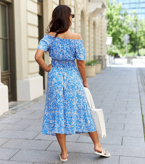 Mėlynas kostiumėlis su topu ir midi ilgio sijonu „Elora“