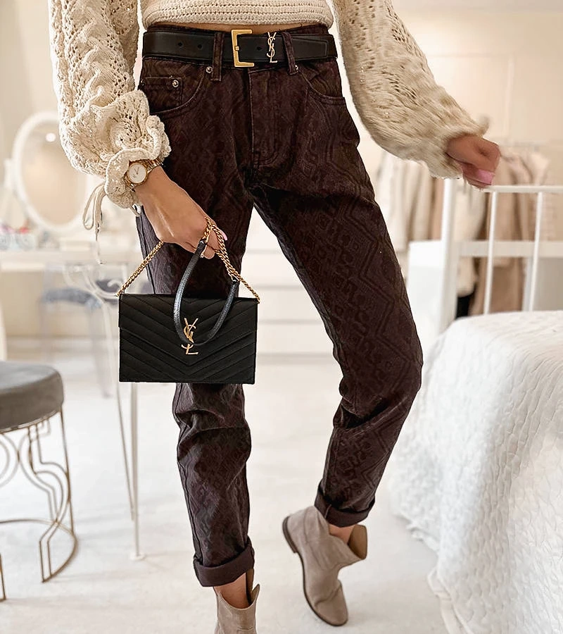 Tamsiai rudos kelnės su diržu „Pelchat“