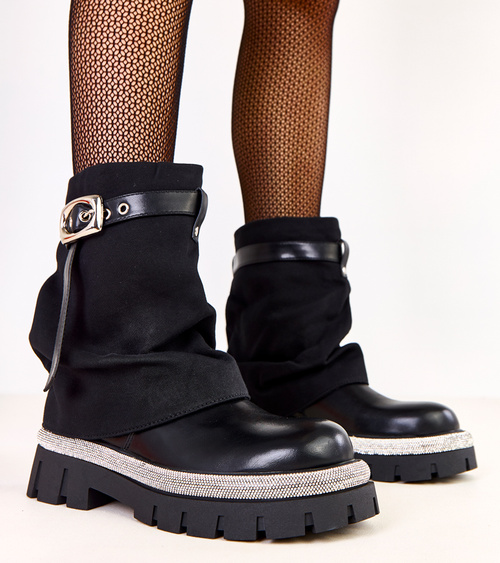 Juodi aulinukai su atverstu aulu ir cirkoniais ant kraštų Yemi