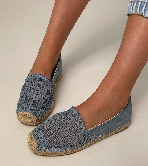 Mėlynos ažūrinės espadrilės ant platformos Plevis