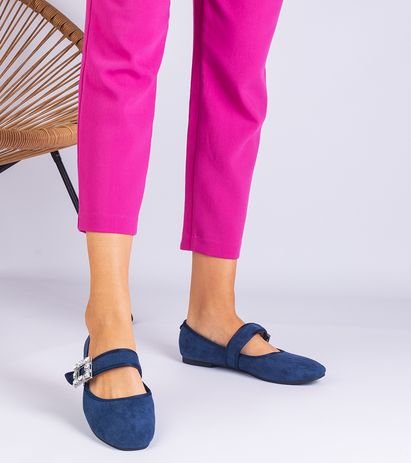 Tamsiai mėlyni balerinai, puošti sagtimi su kristalais Demetra