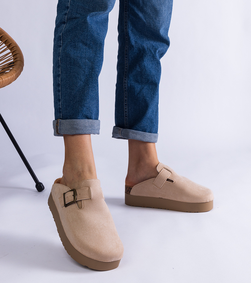 Smėlio spalvos moteriškos šlepetės ant platformos su sagtimi Armitage