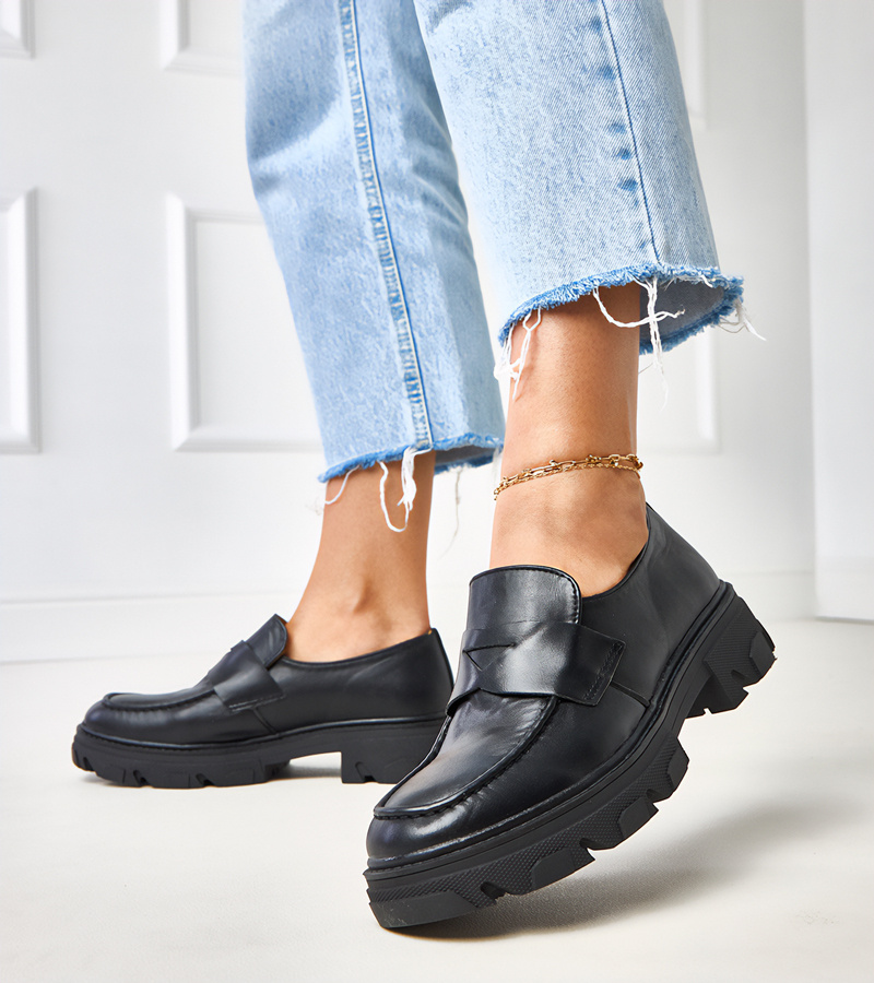 Juodi moteriški ekologiškos odos mokasinai Kirna