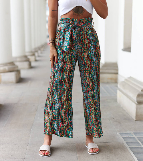 Žalios plačios klostuotos kelnės Archimede