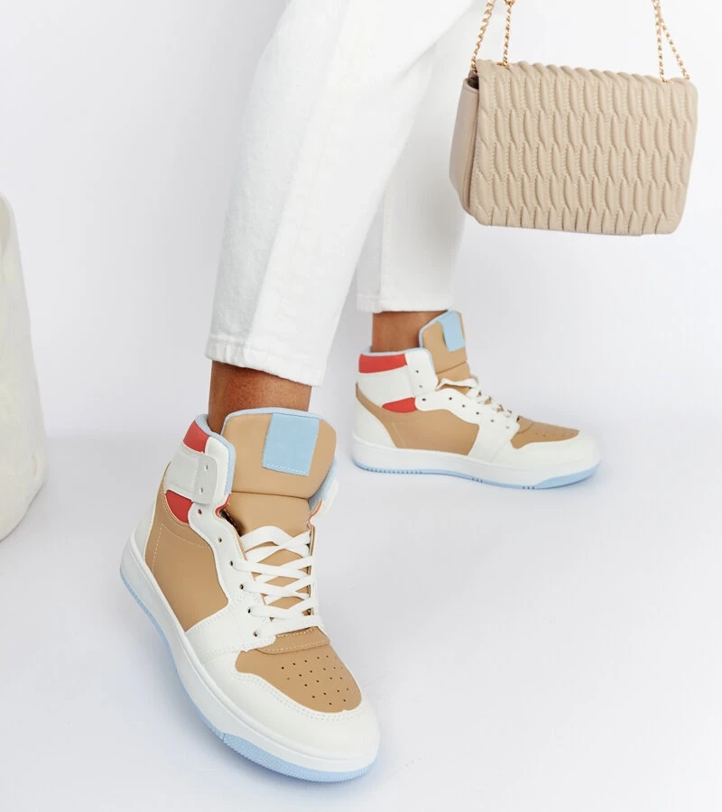 Balti ir smėlio spalvos aukšti sportiniai bateliai „Eagan“