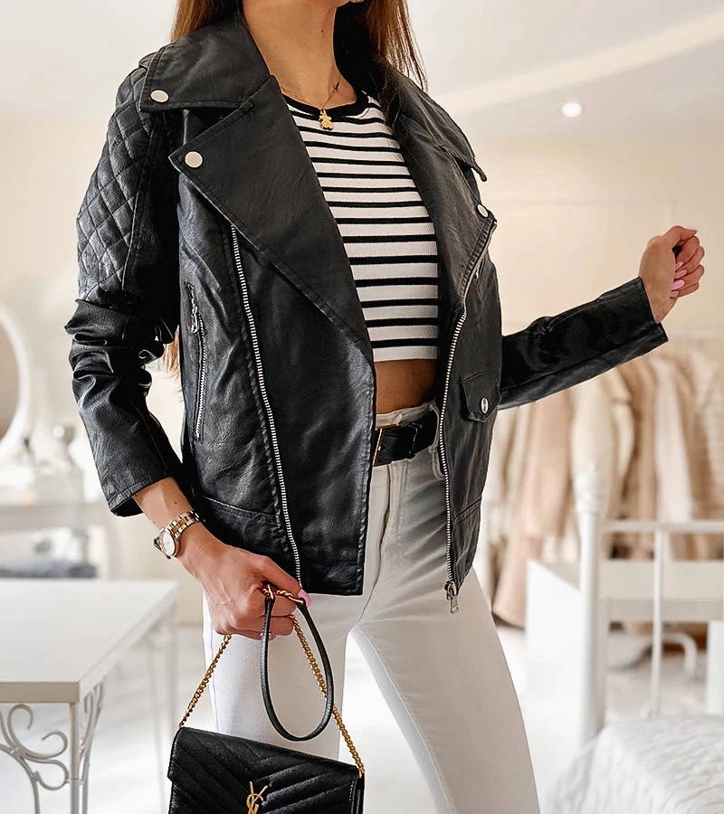 Juoda dirbtinės odos „ramones“ tipo striukė Gill