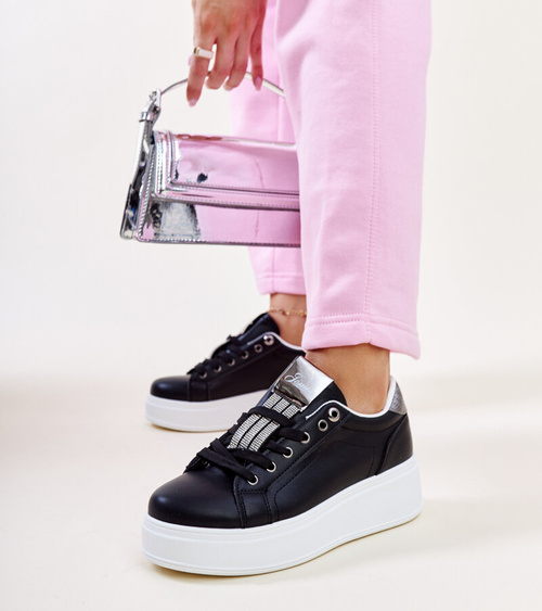 Juodai sidabriniai sportiniai bateliai su cirkoniais „Maurizia“