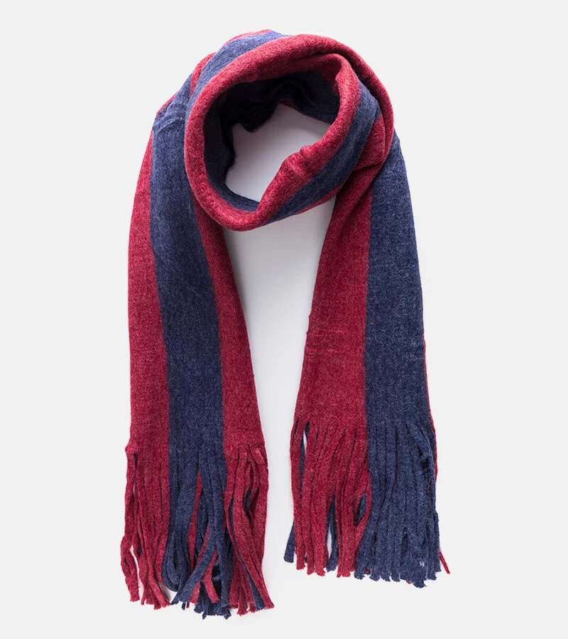 Tamsiai mėlynas ir raudonas šalikas su kutais Lana