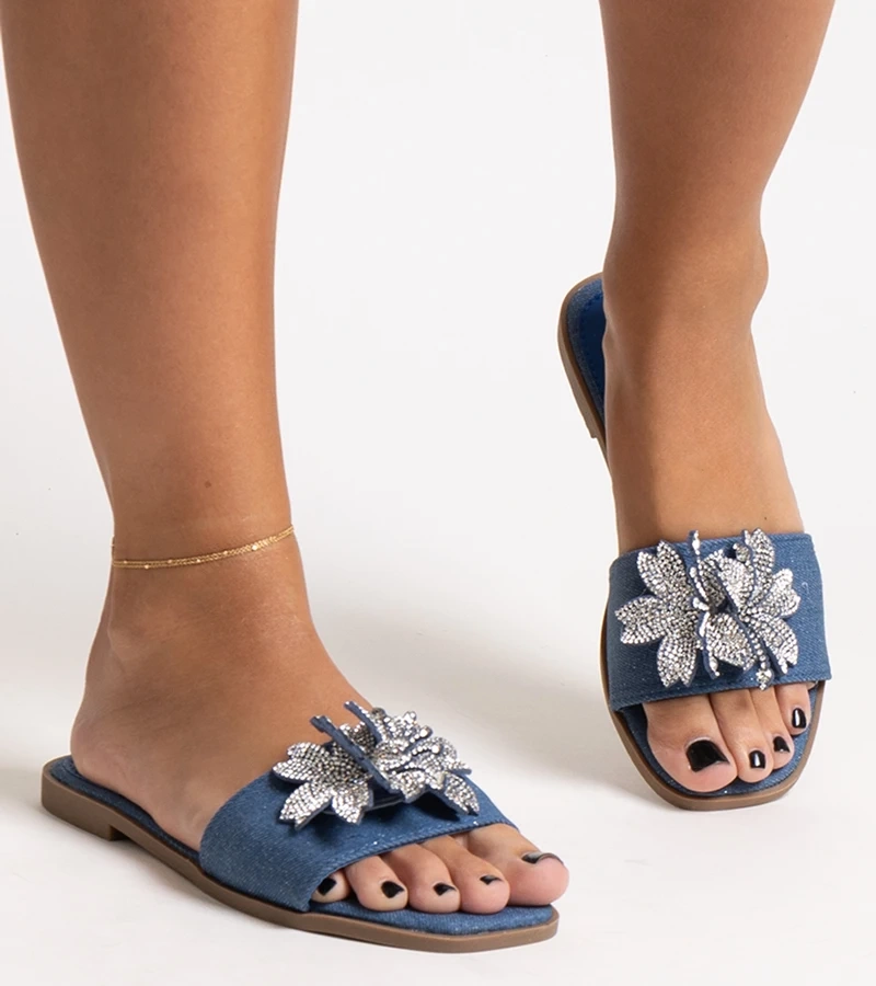 Mėlyni šlepetės su cirkonio gėlyte Vendula