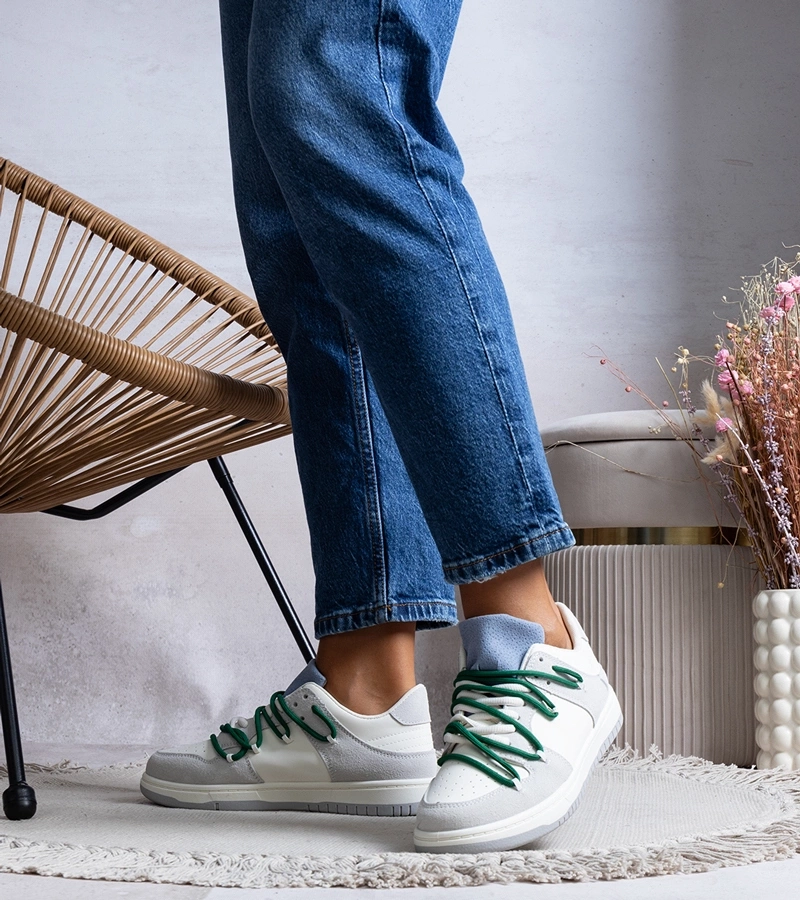 Pilki sportbačiai su žaliais raišteliais Arcobaleno