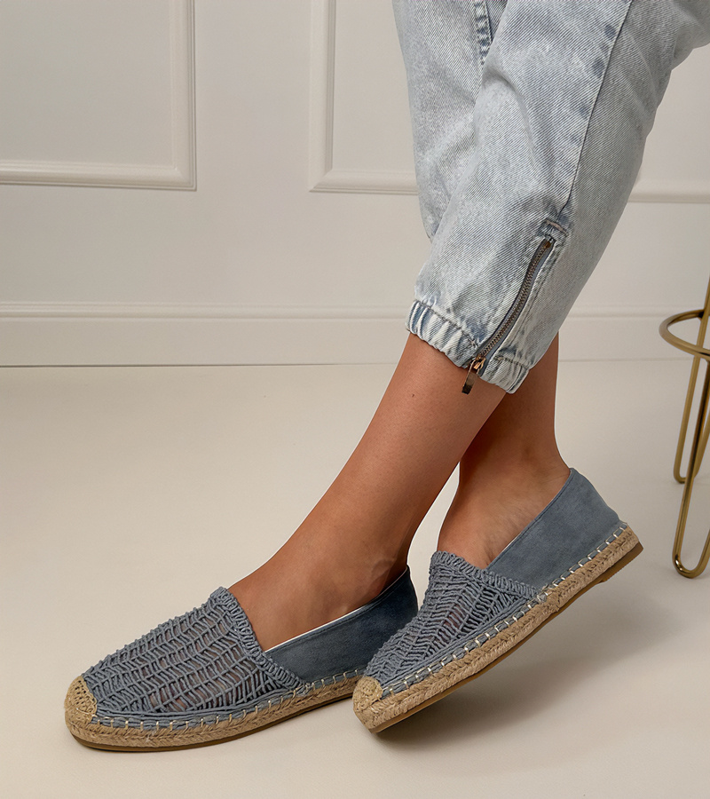 Mėlynos ažūrinės espadrilės ant platformos Plevis