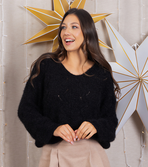 Minkštas juodas megztinis ilgomis rankovėmis Rianne