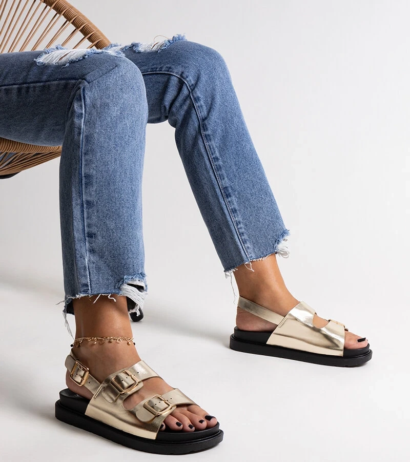 Auksiniai Bashera platforminiai sandalai