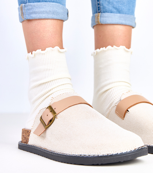 Smėlio spalvos šlepetės ant kamštinės platformos su sagtimi „Polly“