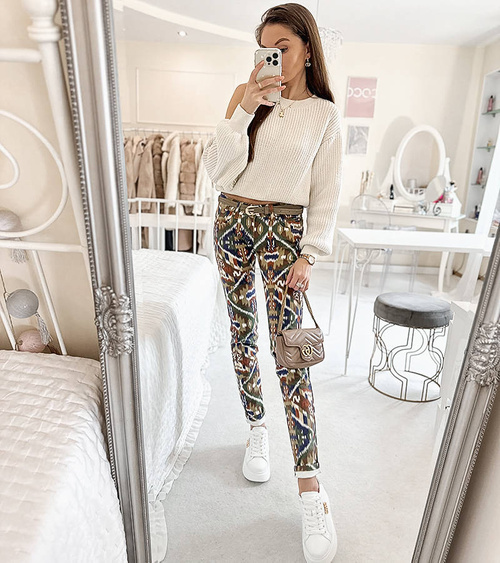 Moteriškos margaspalvės raštuotos Doria ilgos kelnės