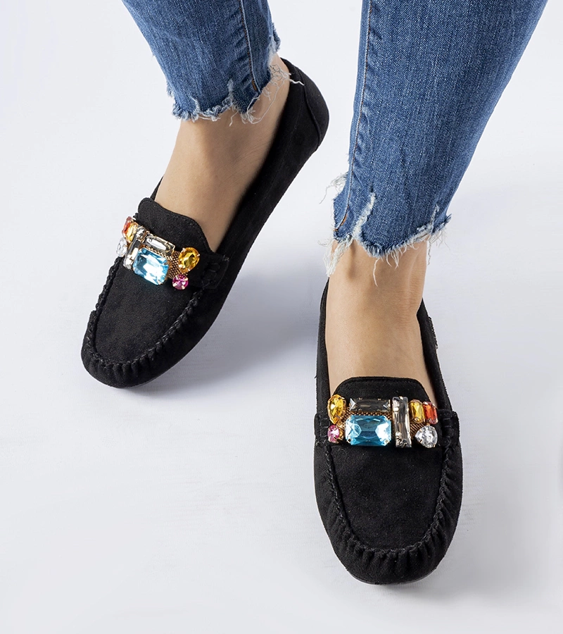 Juodi mokasinai su puošniomis blizgučiais Fusco
