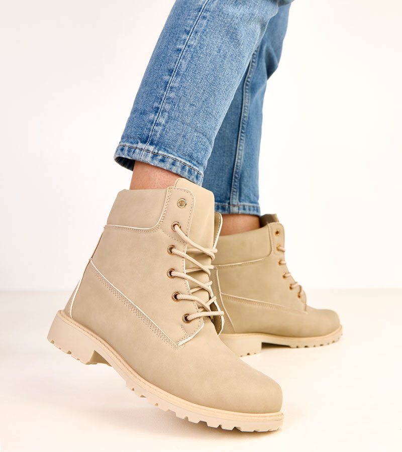 Smėlio spalvos matinės odos darbini stiliaus aulinukai „Alicia“