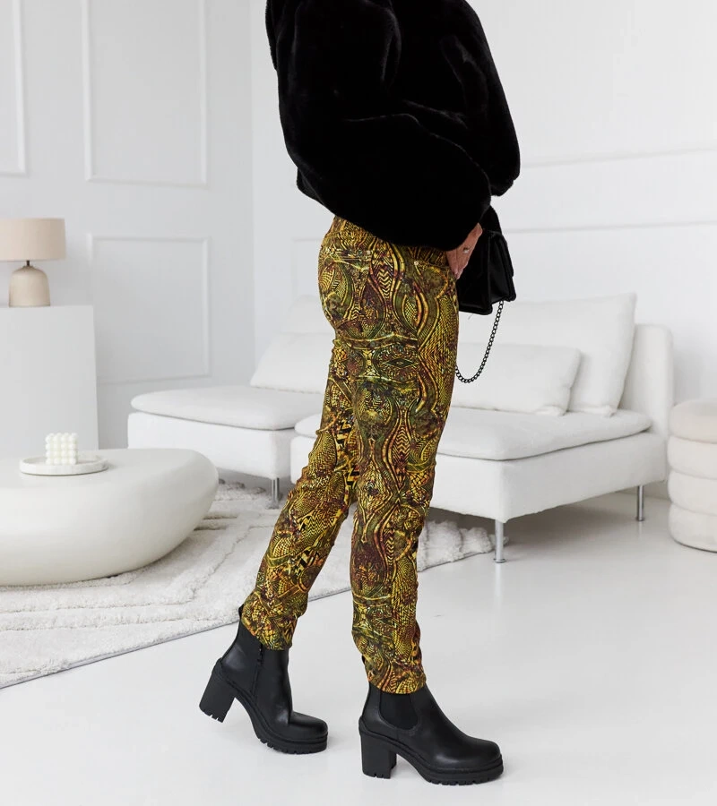 Žalios-geltonos žemo liemens kelnės Carollton