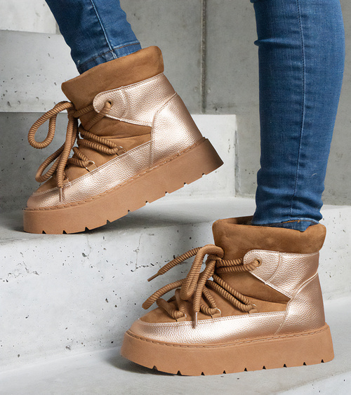 Rudi platforminiai sniego batai su kailiu Sapphi