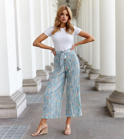 Žalios klostuotos gėlėtos kelnės Macognano