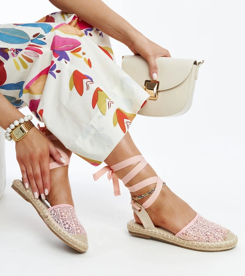 Rožiniai nėriniai espadriliai su atvira kulnu Teha