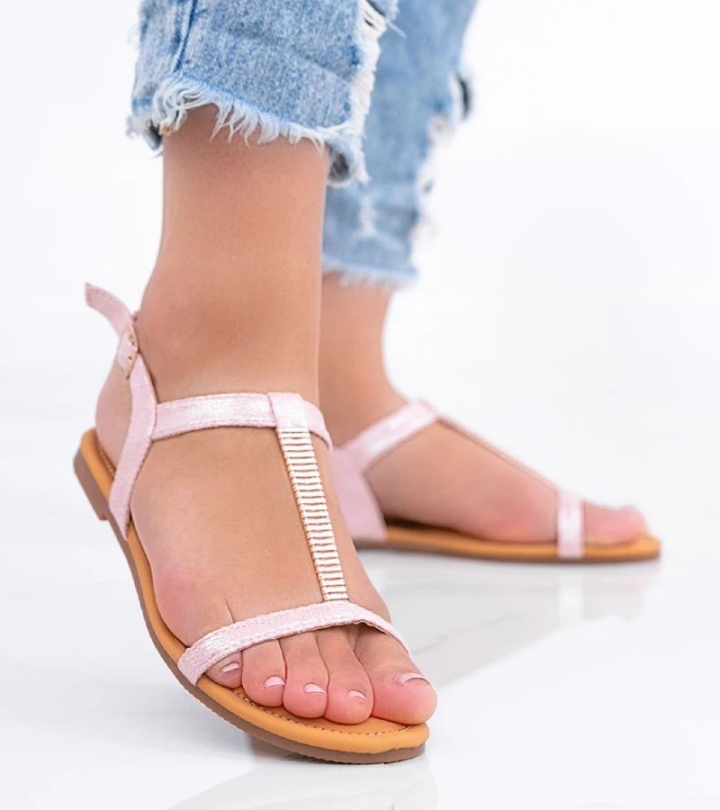 Rožiniai holografiniai moteriški sandalai Igi